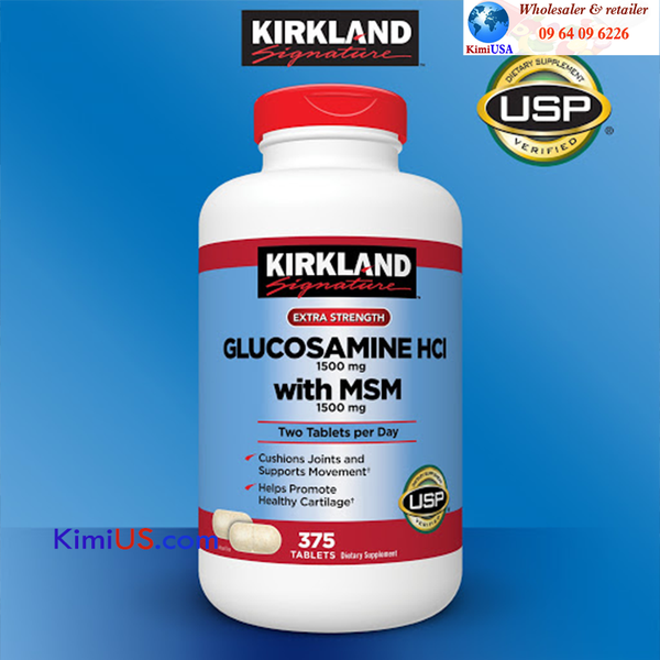  Glucosamine HCI 1500mg with MSM  kirkland 375 viên - Viên uống bổ xương khớp của Mỹ. 