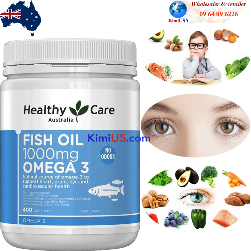 Dầu cá tự nhiên Fish Oil Omega-3 1000mg 400 viên của Healthy Care - Úc