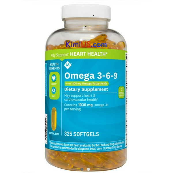  Omega 3-6-9 1600mg support heart health 325v - Viên uống hỗ trợ t͟i͟m͟ ͟m͟ạ͟c͟h͟,͟ ͟t͟r͟í͟ ͟n͟ã͟o͟ của Mỹ - GG 