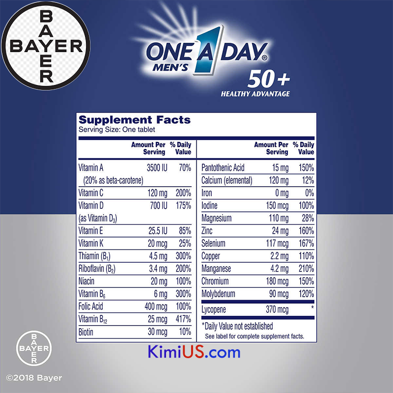 One A Day Men 50+ Health Formula - Viên uống tăng cường sức khỏe, đề kháng cho nam của Mỹ