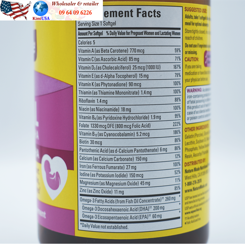 Prenatal Multi DHA Nature Made 150v - viên uống cho bà bầu của Mỹ (USA) - GG