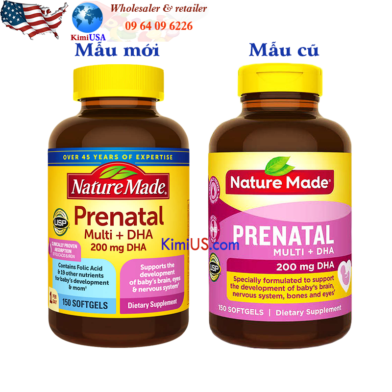 Prenatal Multi DHA Nature Made 150v - viên uống cho bà bầu của Mỹ (USA) - GG