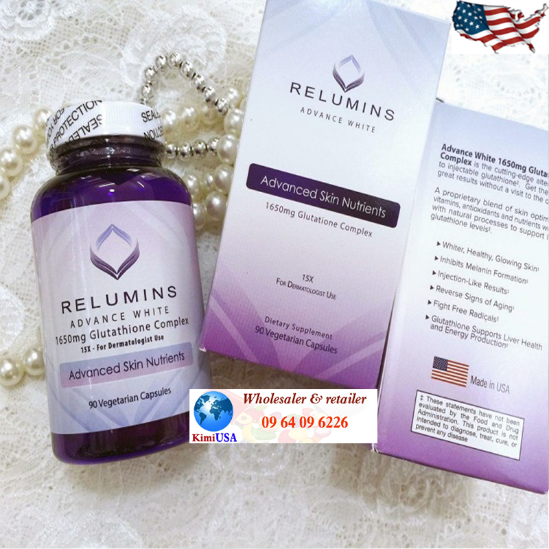 Viên uống trắng da, nuôi dưỡng da Relumins 1650mg Glutathione 90 viên của Mỹ
