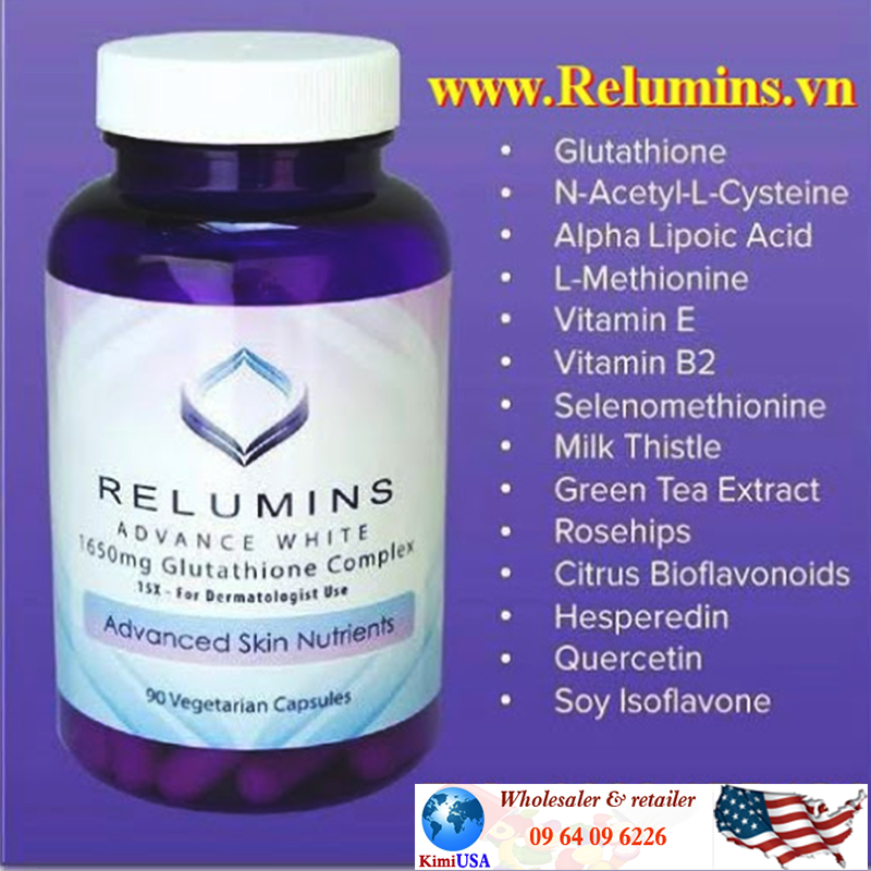 Viên uống trắng da, nuôi dưỡng da Relumins 1650mg Glutathione 90 viên của Mỹ