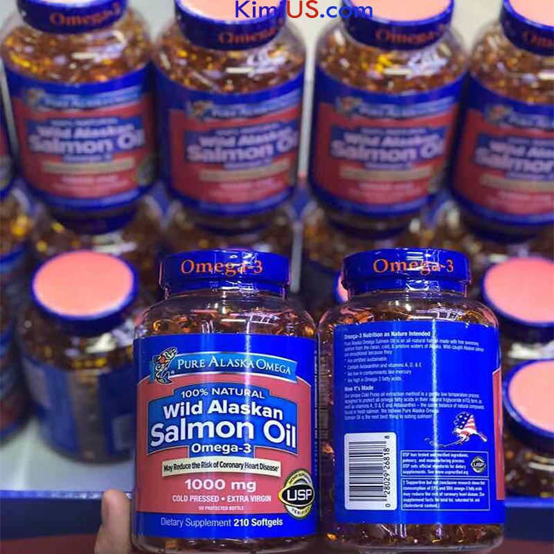  Dầu cá hồi Pure Alaska Omega-3 Wild Salmon Oil 1000mg 210 viên của Mỹ - GG 