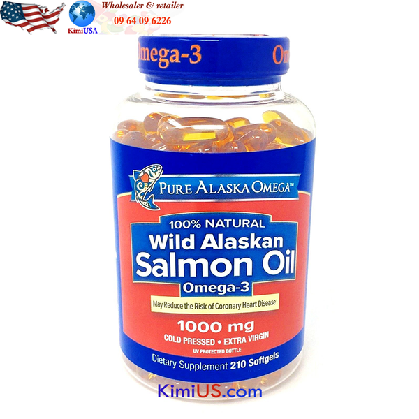  Dầu cá hồi Pure Alaska Omega-3 Wild Salmon Oil 1000mg 210 viên của Mỹ 