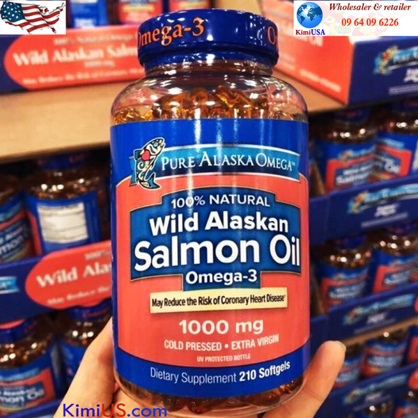  Dầu cá hồi Pure Alaska Omega-3 Wild Salmon Oil 1000mg 210 viên của Mỹ 