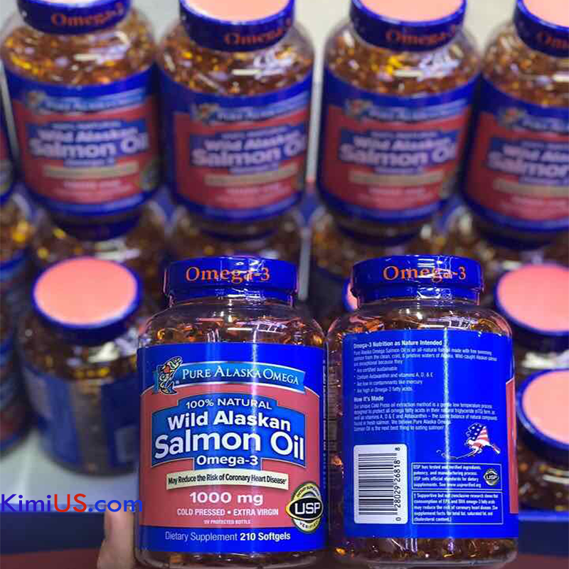  Dầu cá hồi Pure Alaska Omega-3 Wild Salmon Oil 1000mg 210 viên của Mỹ 