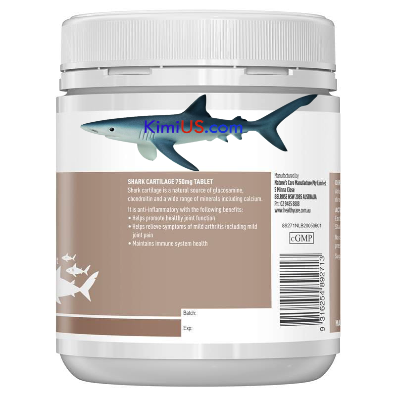 Vi sụn cá mập Shark Cartilage 750mg 200 viên Healthy Care của Úc