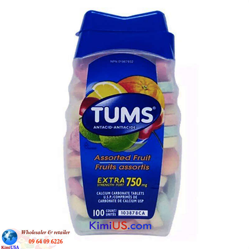 Viên nhai hỗ trợ dạ dày Tums Extra Strength 750mg 100 viên của Mỹ