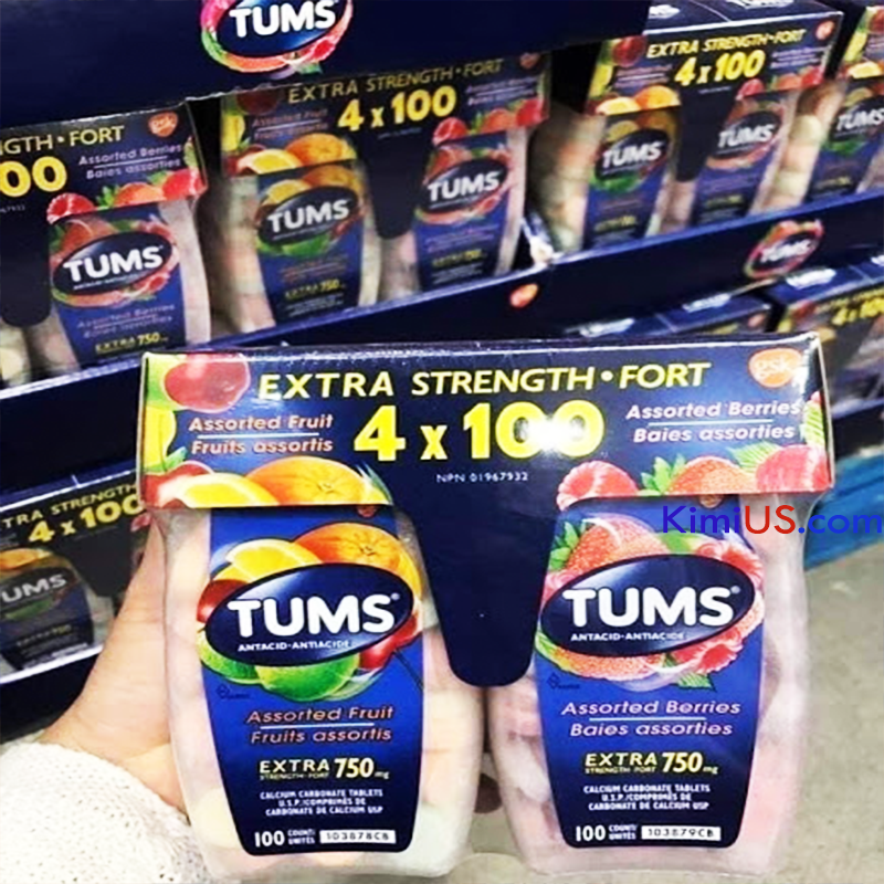 Viên nhai hỗ trợ dạ dày Tums Extra Strength 750mg 100 viên của Mỹ