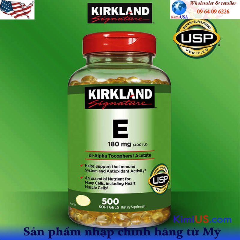  Vitamin E 400 I.U Kirkland 500v - viên uống giữ ẩm, làm sáng và ngăn ngừa nếp nhăn da của Mỹ 