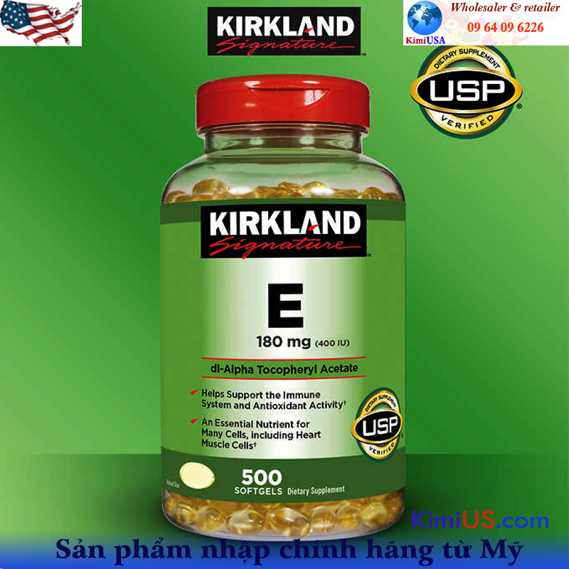 Vitamin E 400 I.U Kirkland 500v - viên uống giữ ẩm, làm sáng và ngăn ngừa nếp nhăn da của Mỹ