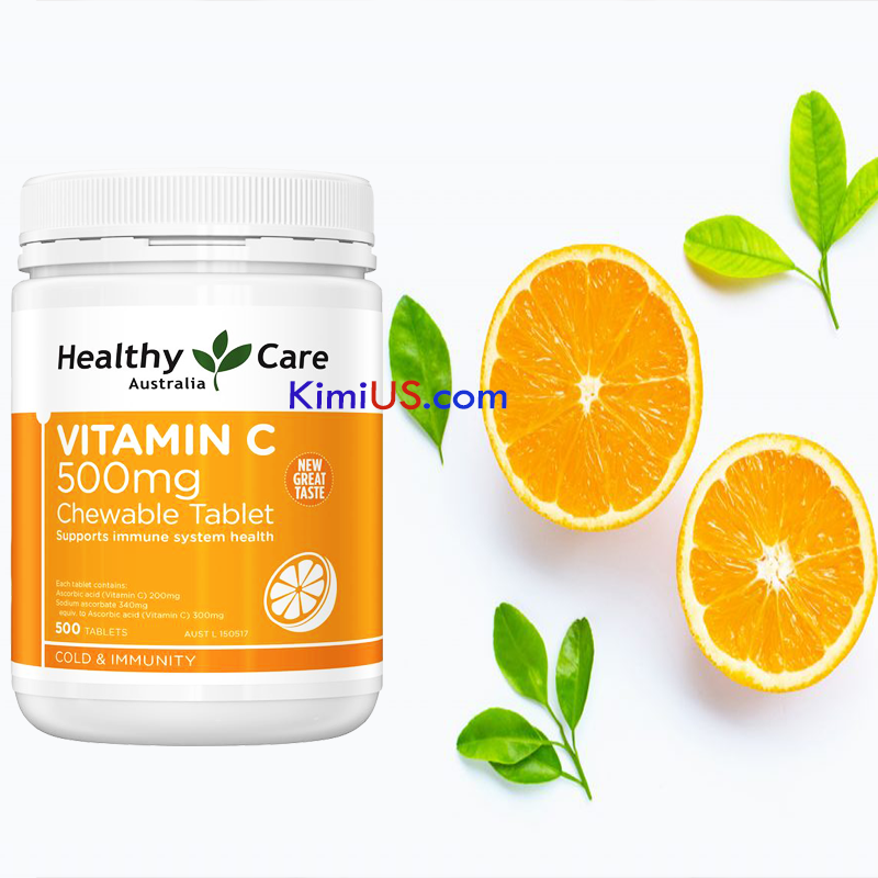 Viên nhai cam tự nhiên Vitamin C 500mg HealthyCare - Úc