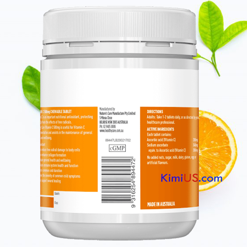 Viên nhai cam tự nhiên Vitamin C 500mg HealthyCare - Úc