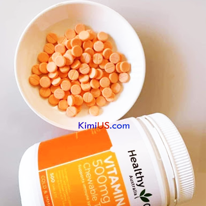 Viên nhai cam tự nhiên Vitamin C 500mg HealthyCare - Úc