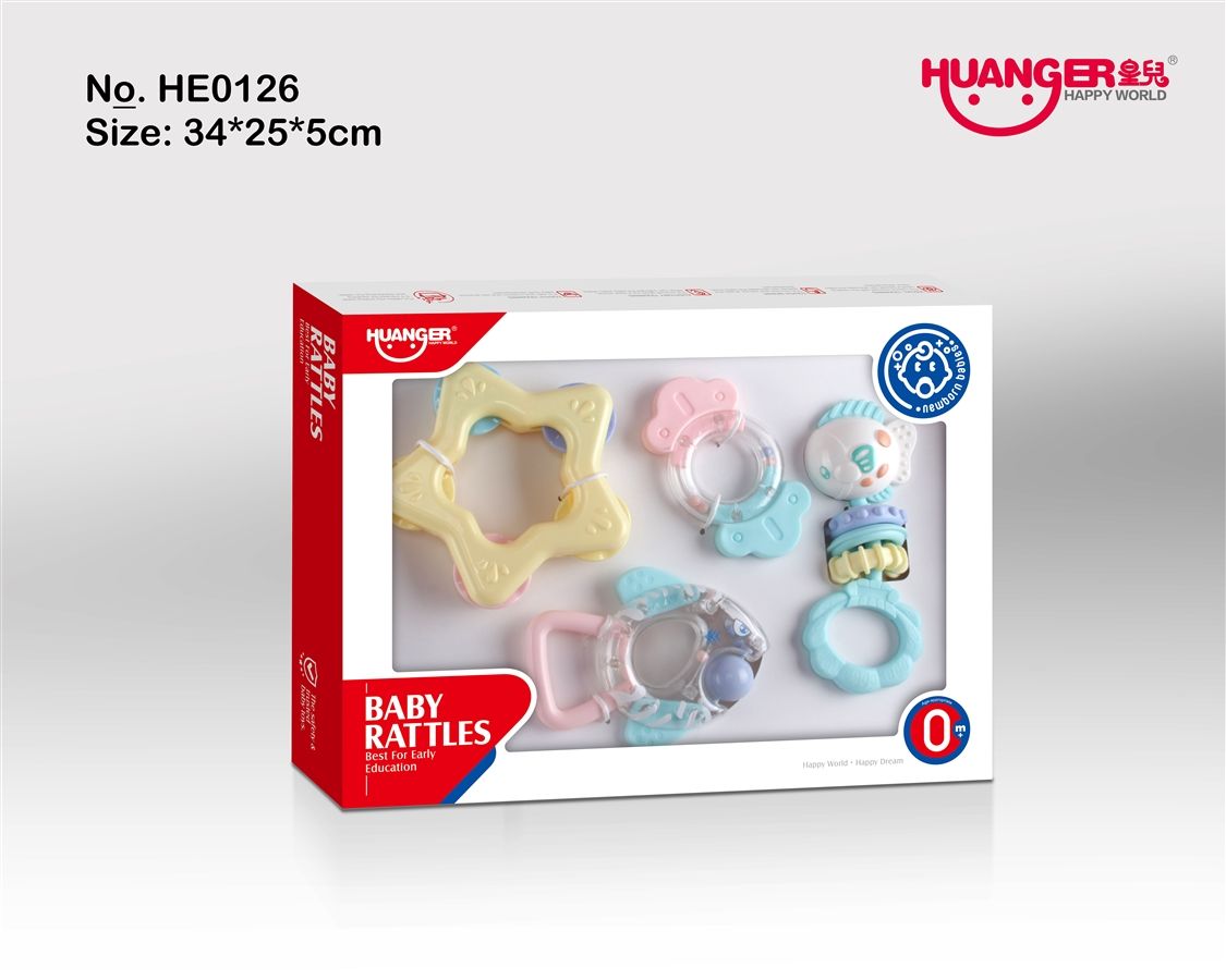 Set 4 món đồ chơi lục lạc cầm tay và ngậm nướu Huanger HE0126