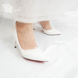  Giày cưới cô dâu đính hoa kết cườm cao 9cm 