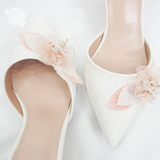  Giày cưới cô dâu gót nhọn 7cm đính hoa kết cườm có quai 
