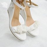  Giày cưới đế xuồng trắng đính hoa cô dâu 9cm 
