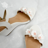  Giày cưới đế xuồng trắng đính hoa Sankayou hồng 9cm 