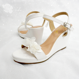  Giày cưới đế xuồng trắng đính hoa cô dâu 9cm 