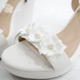 Giày cưới đế xuồng trắng đính hoa Sankayou trắng 11cm 