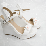  Giày cưới đế xuồng trắng đính hoa Sankayou hồng 11cm 