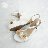  Giày cưới đế xuồng trắng đính hoa màu pastel 11cm 