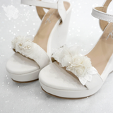  Giày cưới đế xuồng trắng đính hoa cô dâu 11cm 