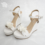  Giày cưới đế xuồng trắng đính hoa ngọc lan 11cm 