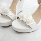 Giày cưới đế xuồng trắng đính hoa xếp tầng 11cm 