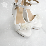  Giày cưới đế xuồng trắng đính hoa cô dâu 11cm 
