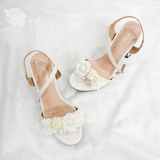  Giày cưới cô dâu Sandal đế vuông đính hoa 10cm 
