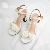  Giày cưới cô dâu Sandal đế vuông đính hoa 10cm 