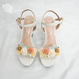  Giày cưới sandal đế vuông đính hoa 