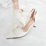  Giày cưới gót nhọn 7cm đính nơ ngọc trai Kiyoko 