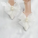  Giày cưới gót nhọn 7cm đính nơ ngọc trai Kiyoko 