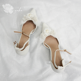  Giày cưới Kiyoko đính hoa xếp tầng gót nhọn 7cm 