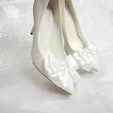  Giày cưới Kiyoko cao gót đính nơ satin 3 tầng cao 9cm 
