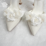  Giày cưới Kiyoko gót vuông có quai đính hoa xếp tầng cao 10cm 
