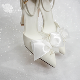  Giày cưới Kiyoko gót vuông có quai đính nơ satin cao 10cm 