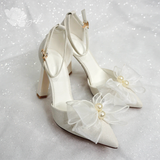  Giày cưới Kiyoko gót vuông có quai đính nơ voan cao 10cm 