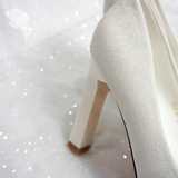  Giày cưới Kiyoko gót vuông đính nơ satin 3 tầng cao 10cm 