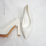  Giày cưới Kiyoko gót vuông đính hoa tuyết anh cao 10cm 