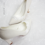  Giày cưới Kiyoko gót vuông đính hoa tuyết anh cao 10cm 