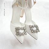  Giày cưới Kiyoko gót vuông đính đá chữ nhật siêu sáng 