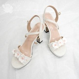  Giày cưới sandal gót vuông đính hoa Sankayou hồng 