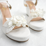  Giày cưới đế xuồng trắng đính hoa ngọc lan 9cm 