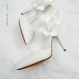  Giày cưới Kiyoko hở eo cao 10cm nơ satin ngọc trai 